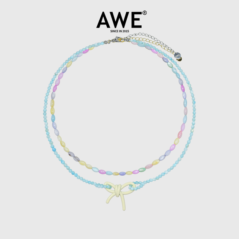AWE沈月同款多巴胺蝴蝶结项链女