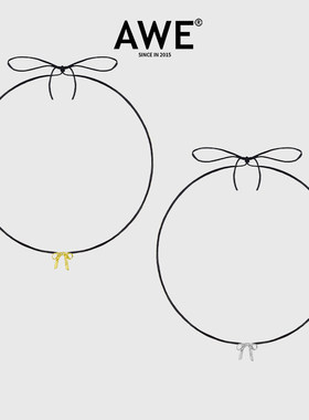 AWE金银蝴蝶结吊坠长款项链冯青同款ins风穿搭2025新款配饰女素链