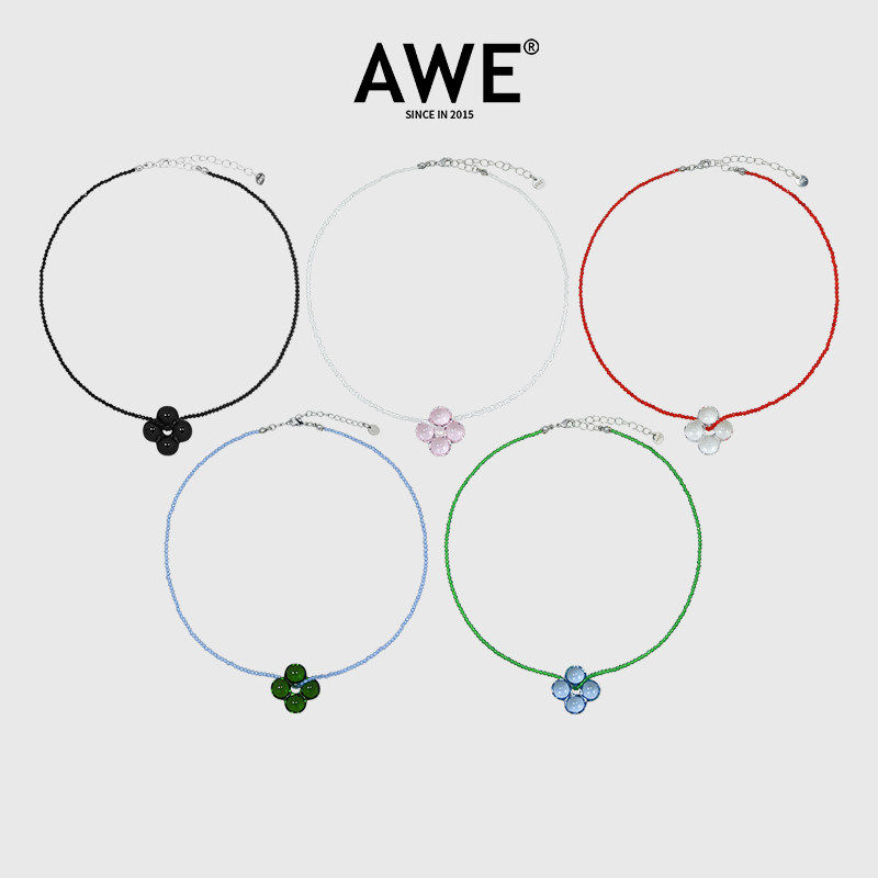 AWE琉璃花朵幸运四叶草项链陈浚铭同款学生党彩色串珠女生锁骨链