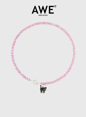 AWE可爱猫咪925银猫眼石项链周深同款送女友高级感轻奢小众锁骨链