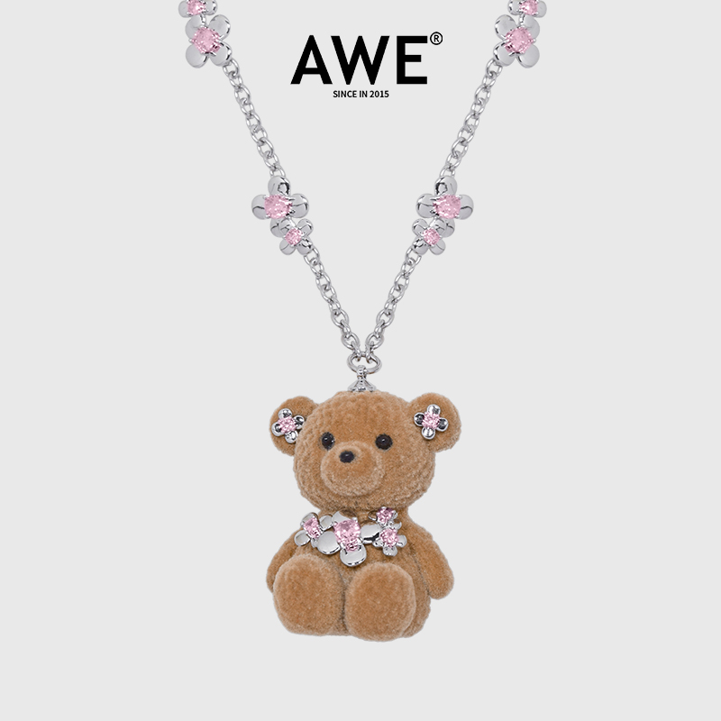 AWE李耕耘同款可爱棕色小熊项链