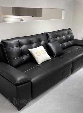 唐朝四季KXNK9112直排皮沙发黑色大双人位现代复古极简客厅家具