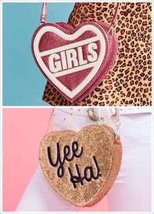 【现货正品/SKINNYDIP英国】粉色金色闪闪爱心英文单肩斜跨小包