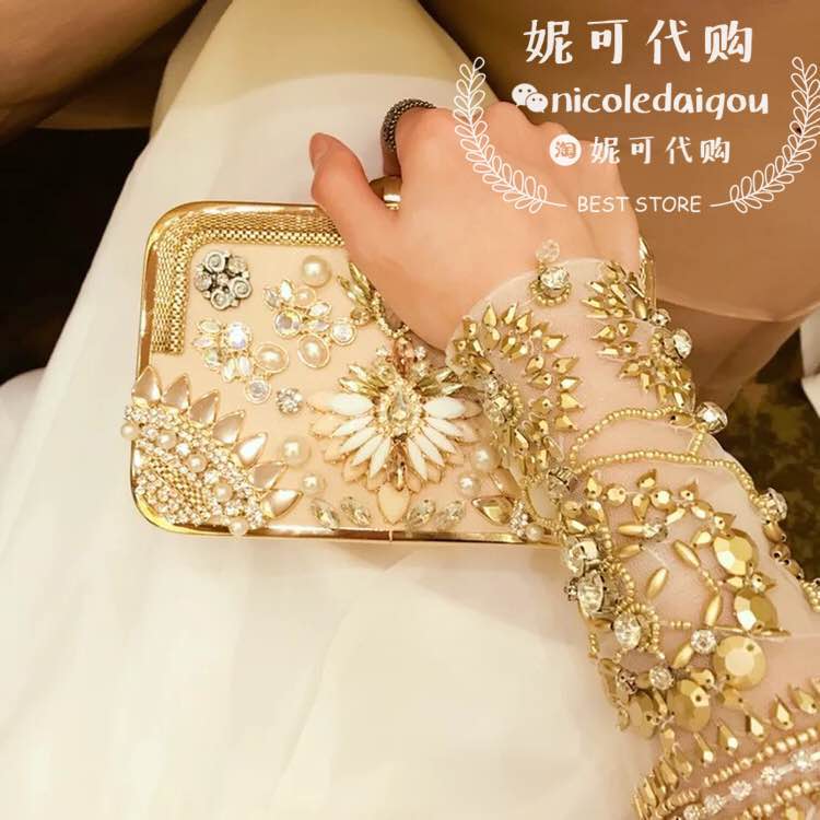 【现货】金色宫廷钉珠洛可可婚包伴娘晚宴手拿包女友礼物放6P 7P