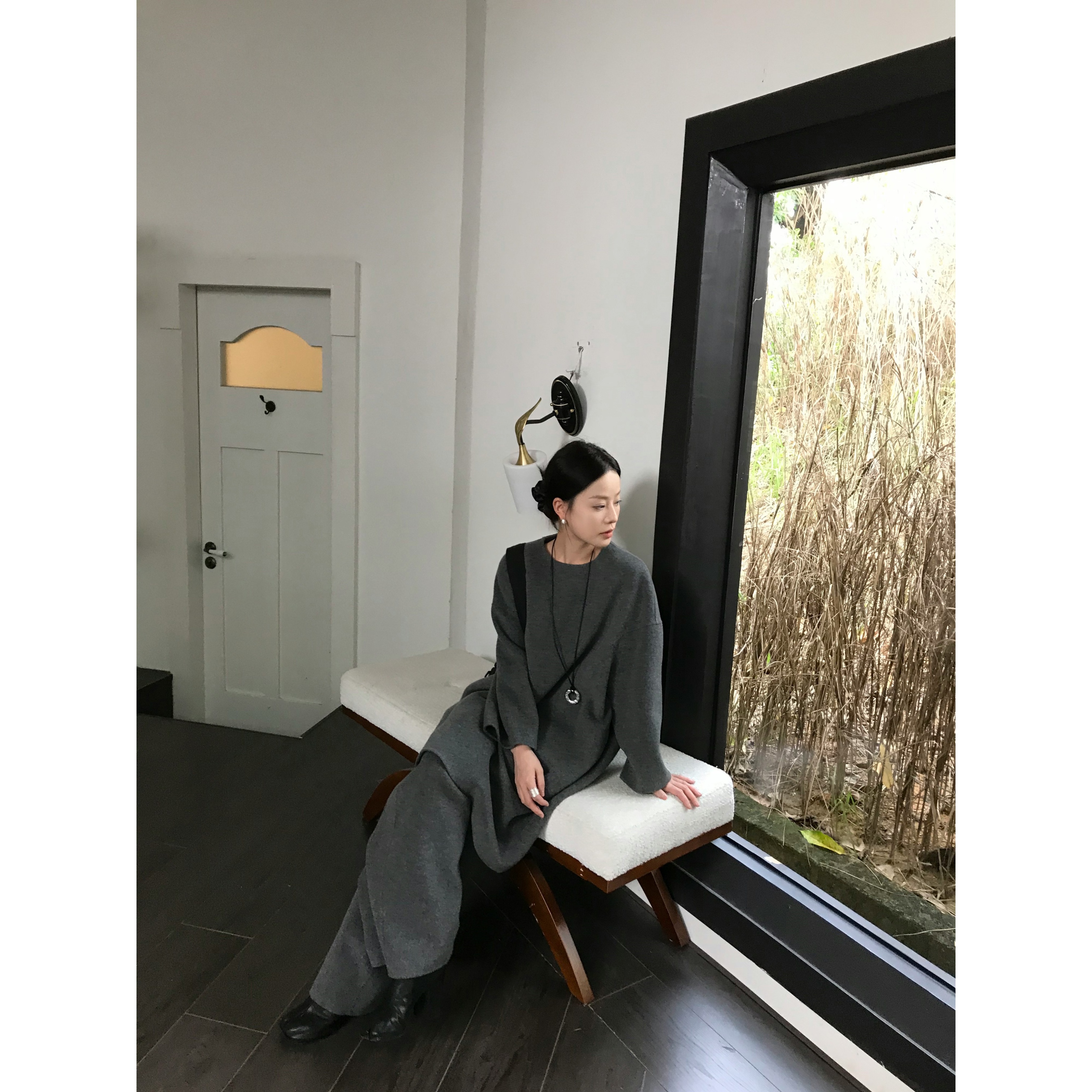 羊毛混纺时髦百搭廓形毛呢休闲裤