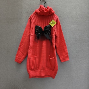 2026长款堆堆领女童中大童实惠特价清仓毛衣童装西红色