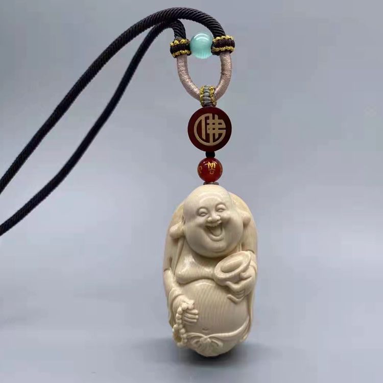 天然猛犸牙雕弥勒佛吊坠手把件