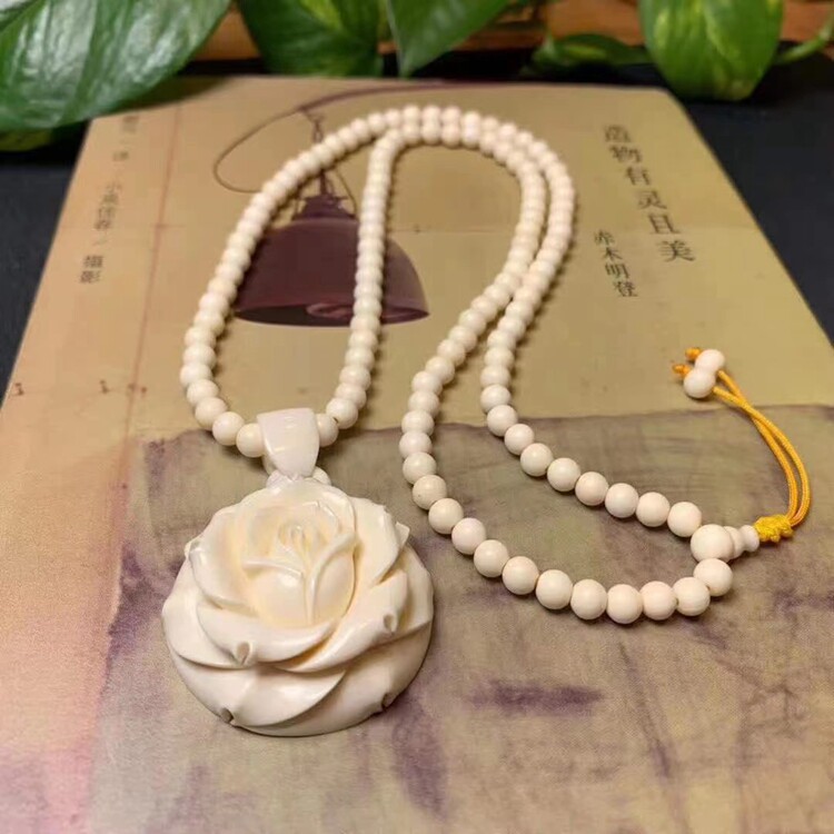 项链天然猛犸象玫瑰花精品港工