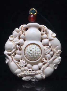 天然猛犸牙吊坠手工五鼠运财挂件