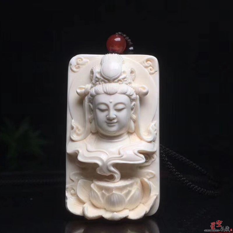 天然猛犸象牙牌子挂件赵炳照师傅手工雕刻观音挂牌