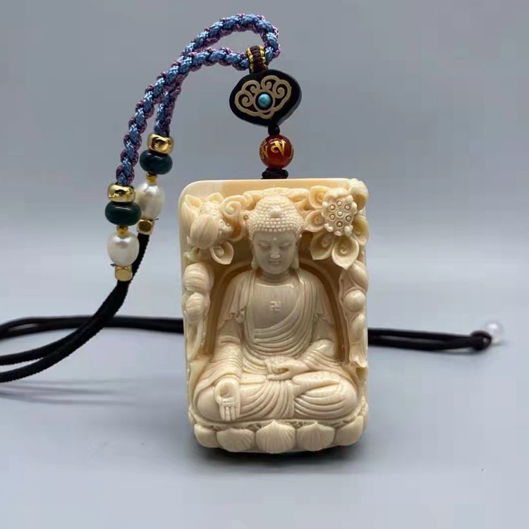 天然猛犸牙阿弥陀佛牌手工雕刻