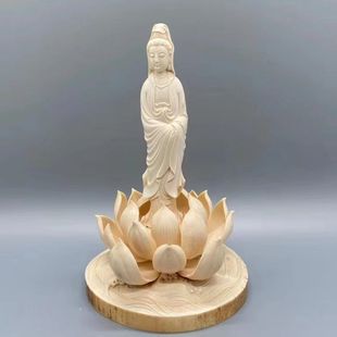 天然猛犸牙莲花观音摆件赵炳照手工精雕作品