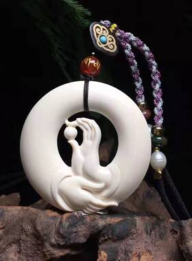 天然猛犸象牙佛手吊坠挂件