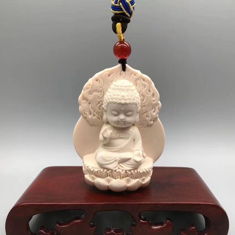 天然猛犸牙牌子挂件吊坠古将手工精雕大日如来