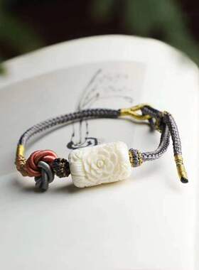 天然猛犸牙雕花手链手串女士