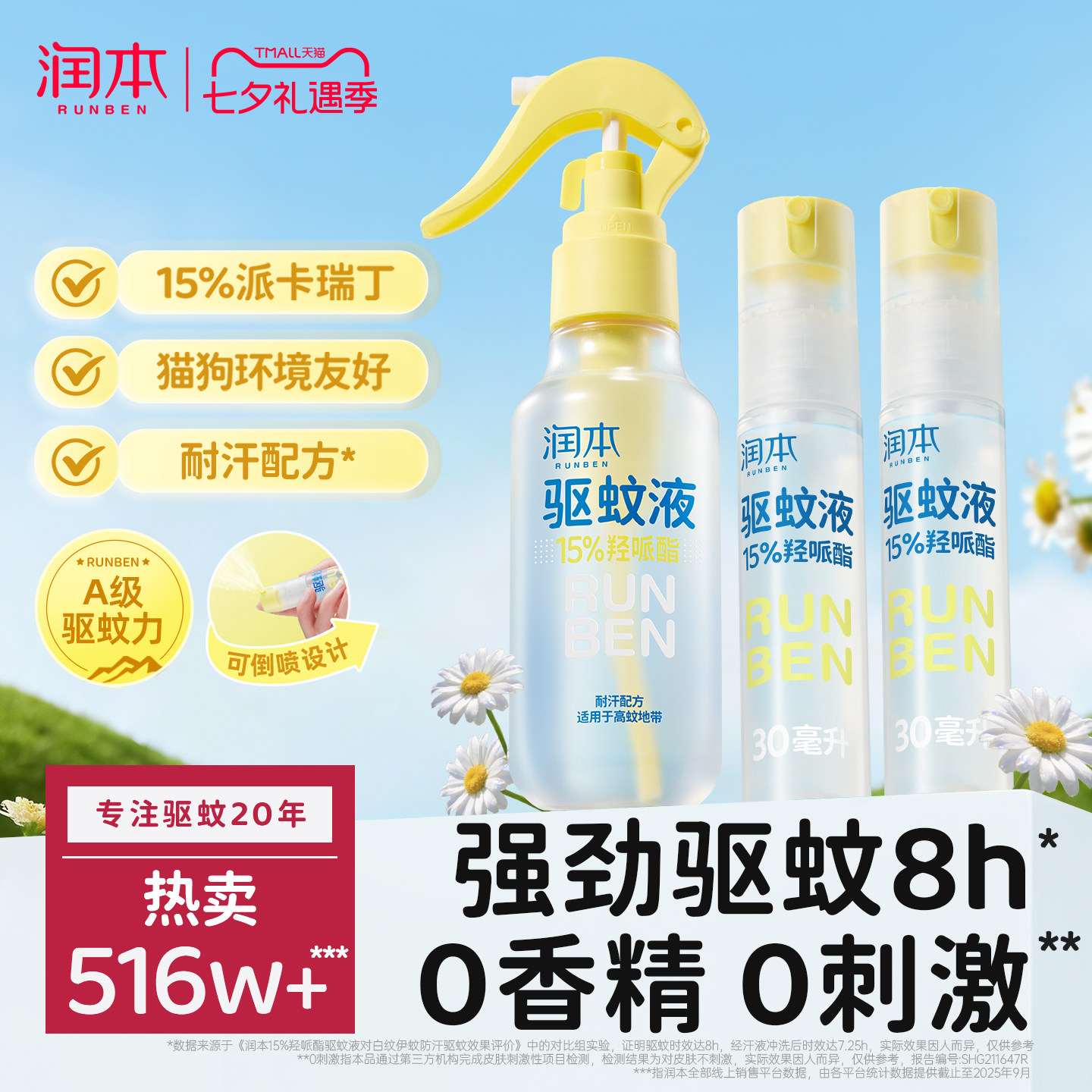 润本派卡瑞丁驱蚊液防蚊虫喷雾户外专用神器便携强效驱蚊水花露水 婴童洗护 防蚊水 原图主图