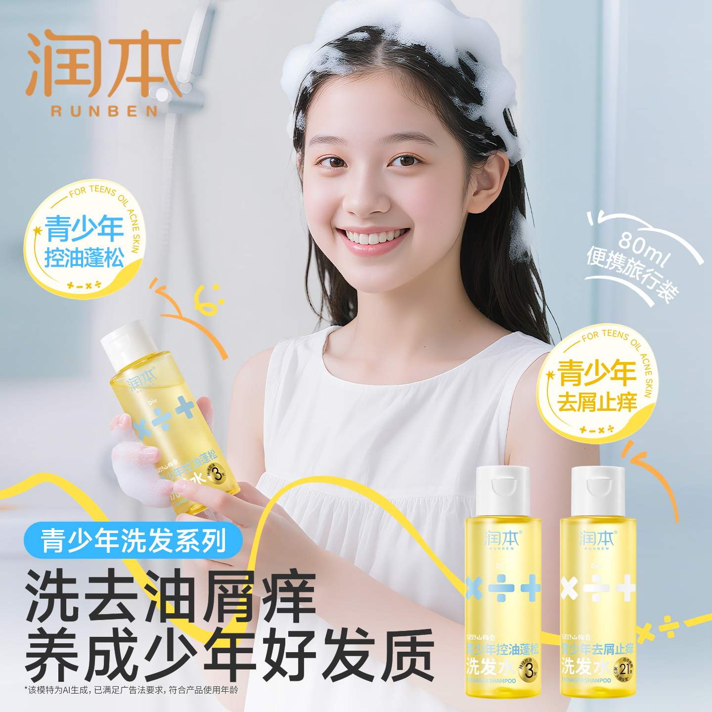 【活动专享】润本青少年洗发水女孩男孩专用控油蓬松去屑止痒