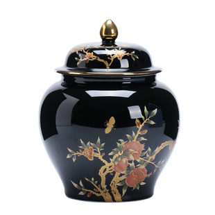 将军罐密封罐黑釉石榴陶瓷茶叶罐大号茶叶包装礼盒定制茶仓防潮缸