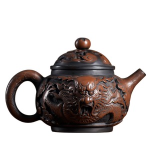 建水紫陶茶壶全手工堆雕灯笼壶