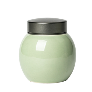 秘色釉青瓷茶叶罐小号家用金属螺旋双盖密封罐陶瓷茶罐防潮储茶仓