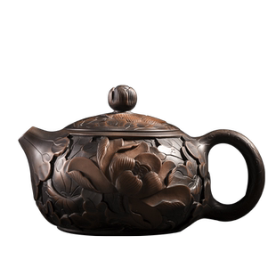 云南建水紫陶壶纯手工堆雕茶壶西施壶莲花浮雕功夫茶具泡茶器陶制