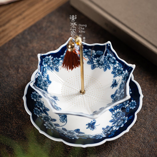 雨伞造型设计茶漏架铜柄茶滤摆件