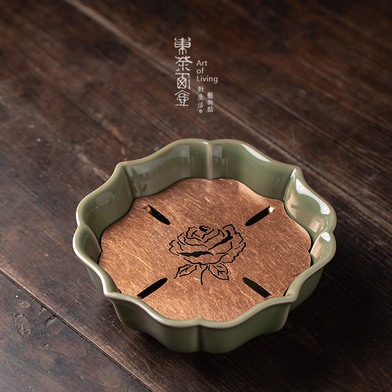 覆古金属做旧壶承青瓷干泡盘蓄水茶船托 托盘陶瓷壶垫窑变茶台小