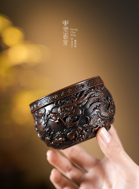 紫陶茶杯半手工浮雕吉祥龙大师杯建水白福杯大茶具云南个人杯
