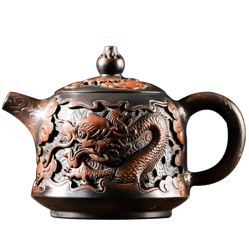 云南建水紫陶壶茶壶全手工深雕祥龙金钟壶功夫茶具陶制手作泡茶器