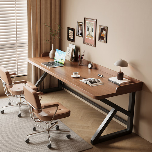 带围挡实木双人书桌家用电脑桌