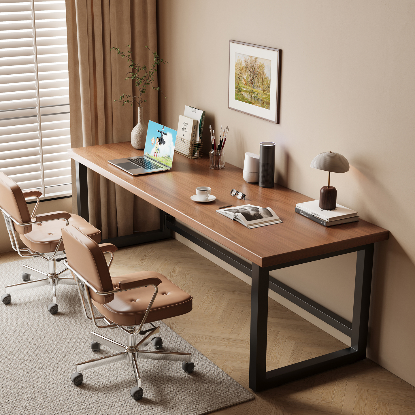 实木双人书桌家用电脑桌