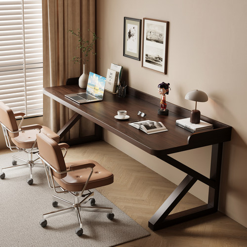 实木双人书桌带围挡写字桌