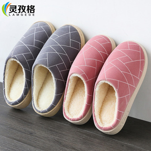 棉拖鞋女秋冬季室内防滑居家家用可爱情侣家居厚底男包跟毛绒棉拖