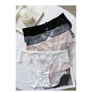 轻奢镂空花蕾丝纯欲女士三角裤法式网纱辣妹内裤透视性感少女内裤