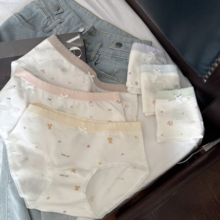 可爱素肌纯色印花清新可爱包臀纯棉少女内裤透气可爱纯棉三角内裤