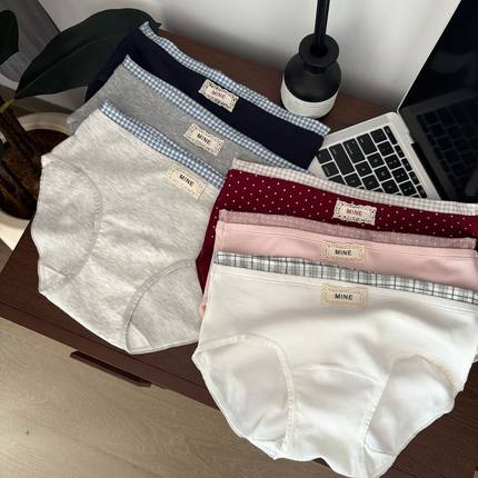 MIU系风撞色高级感时尚拼接螺纹莫代尔棉少女中腰内裤加长裆内裤