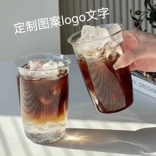 玻璃反口杯耐热高硼硅玻璃杯胖胖杯咖啡果茶杯450ml定制logo图案