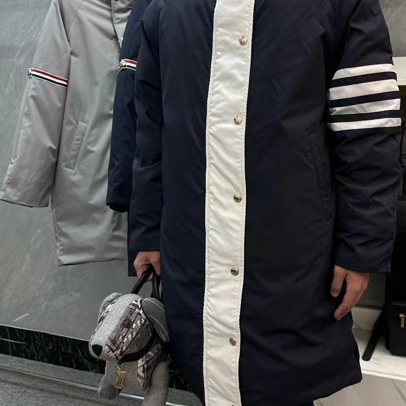 潮牌TB新品四杠白门襟长款宽松羽绒服男女款时尚简约潮流白鸭绒