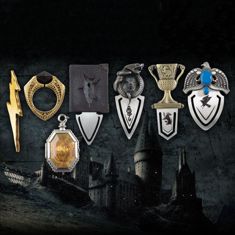 正版哈利波特周边七魂器挂坠盒戒指金杯冠冕闪电迷你小书签套装