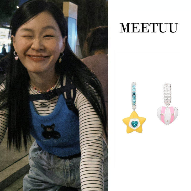 首发！金靖同款彩色爱心五角星不对称耳环耳圈星星甜美耳饰小众