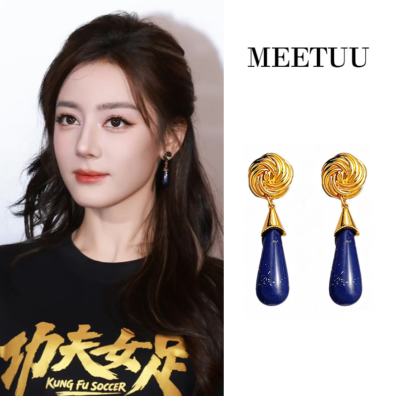 首发！功夫女足迪丽热巴同款天然青金石耳环耳环高级感S925银针