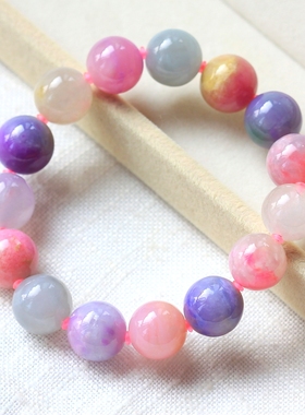 ◆嫣然◆店主收藏！老料全彩全玉化舒俱莱13mm大珠径圆珠手链