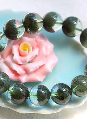 ◆半壁江山◆震撼级珍品 zui高等级15.5mm大珠径绿幽灵聚宝盆手链