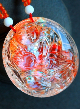 水晶发烧友青睐的东东！◆富贵童子◆艳红色荧光彩晕红焦花异像坠