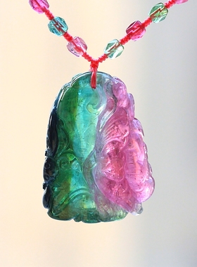 富贵荣华西瓜碧玺精雕项坠