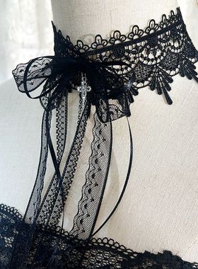 原创颈环手作choker 加宽项圈颈链欧美风锁骨链颈带柔软蕾丝