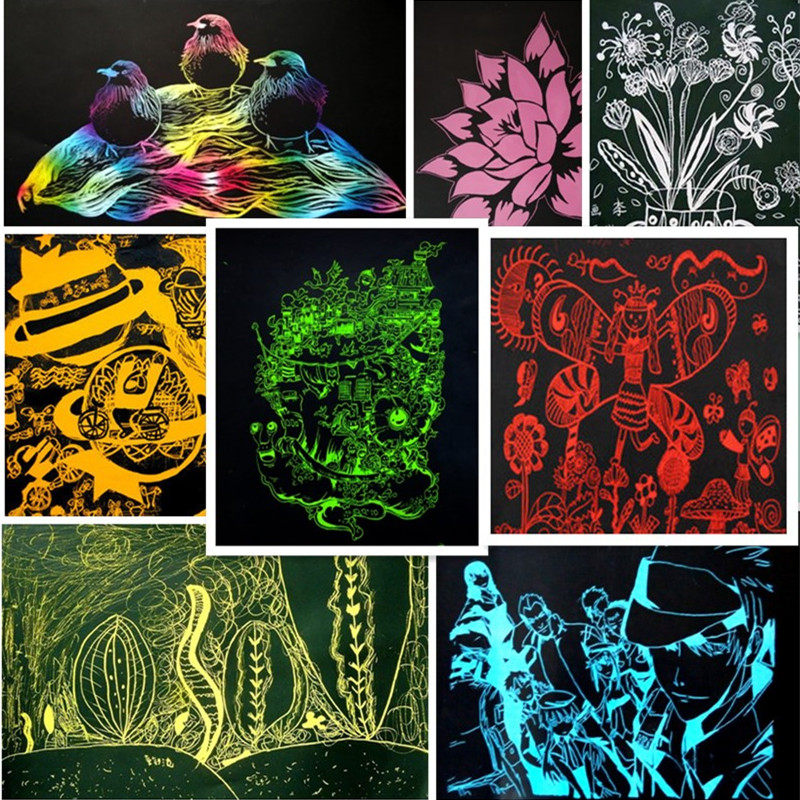 启阳A4纯色刮画纸儿童画画涂鸦单色刮蜡纸白色16K幼儿园美术手工_虎窝淘