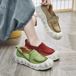 真皮软底休闲鞋 鞋 春秋手工复古学生鞋 新款 子ⅰns潮百搭小众女单鞋