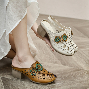 高跟凉鞋 镂空女士一字拖鞋 拖外穿精致鱼嘴鞋 夏季 子 2026新款 新中式