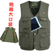 大口袋春秋马甲纯棉中老年人男士 帆布坎肩背心钓鱼摄影爸马夹新款